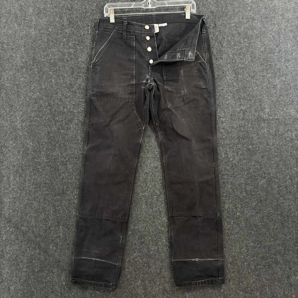 Topo Designs Jeans Men's 30x31 Black Canvas Button Fly Double Knee USA Made